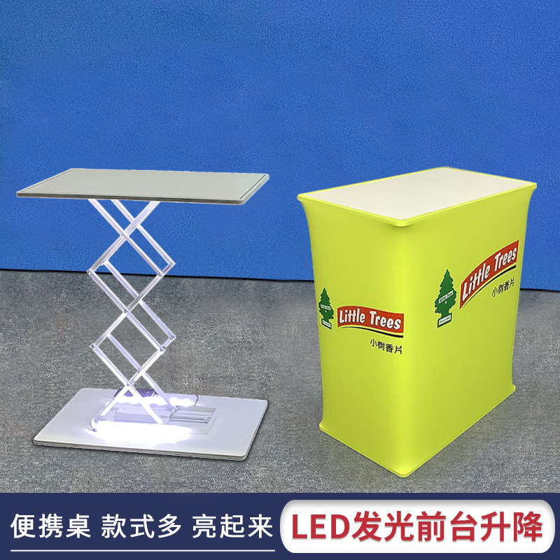 Shanghai rectángulo LED emisor de luz hidráulica elevación publicidad promoción cilindro frente a la exposición mesa de palmaditas pantalla rápida