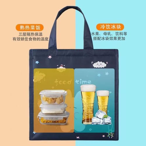 New cartoon lunch bag with aluminum foil, thickened, canvas shoulder strap, insulated lunch bag for office, portable lunch box with handle