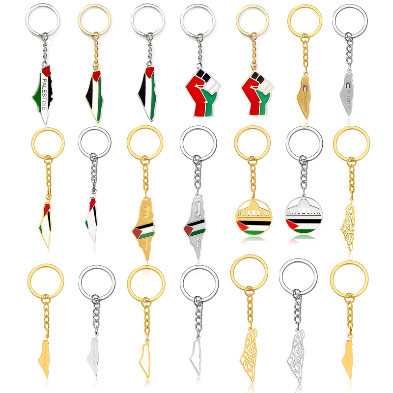 Factory Direct sales Palestine Israel map flag keychain pendant decoration men and women metal pendant accessories