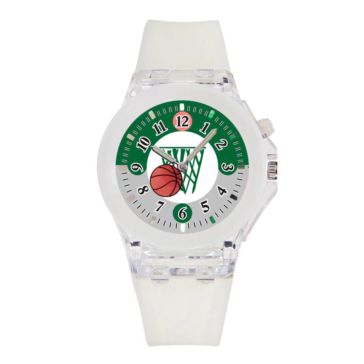 Estudiante de escuela primaria y secundaria reloj nuevo luminoso de dibujos animados de fútbol giratorio de silicona tendencia de moda infantil ins estilo unicornio