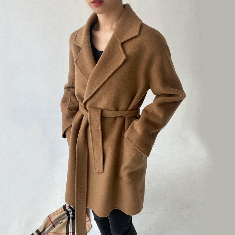 Double-Sided Cashmere Coat for Women, 2023 Autumn and Winter, Max Mid-Length Bathrobe, Cashmere + Wool Woolen Coat, Elegant Style Double-Sided Cashmere Coat for Women, 2023 Autumn and Winter, Max Mid-Length Bathrobe, Cashmere + Wool Woolen Coat, Elegant Style