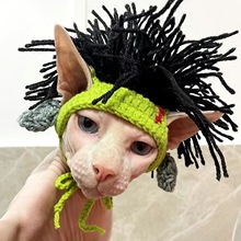 猫咪搞笑帽子无毛猫斯芬克斯头套狗狗德文朋克雷鬼摇滚风装饰变装