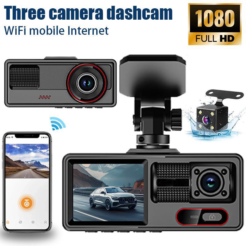 Cross-Border 1080P Three-Lens Driving Recorder Wifi Mobile Phone Interconnection 2inch High-Definition Screen Car Recorder
