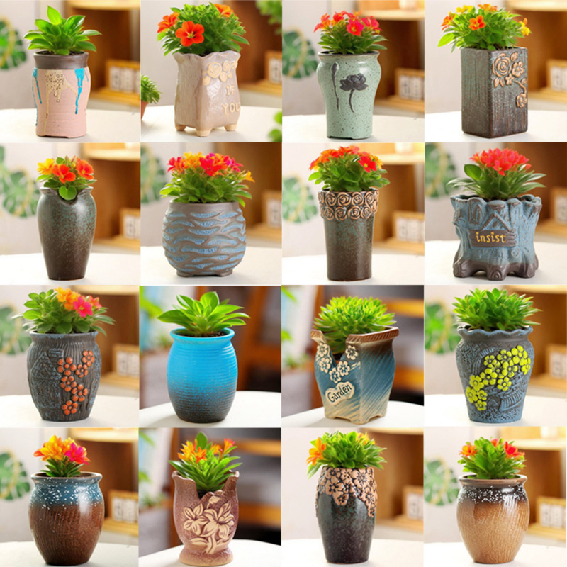 One Piece Wholesale Breathable Succulent Flower Pot Ceramic Stoneware Breathable Creative Succulent Creative Retro Small Laozhuang Succulent Pot