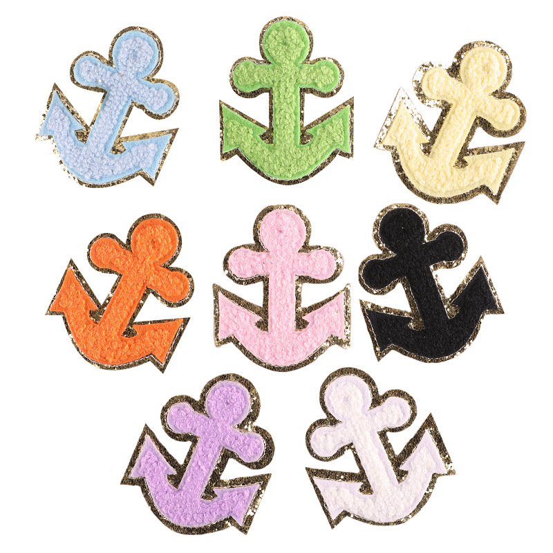 电脑绣花标海锚金边毛巾绣徽章章仔服装辅料配饰补丁背胶刺绣布贴