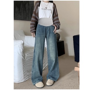Maternity Pants Spring and Summer Outer Wear Jeans Thin Section 2025 New Style Non-Stretching Straight Wide Leg Pants for Small People