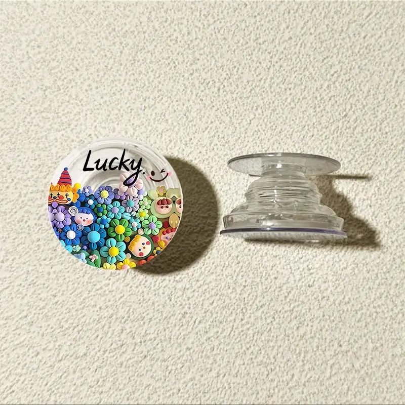 Muñeca de arcilla flor redonda airbag soporte adhesivo tipo teléfono móvil adhesivo espalda 360 ° tarjeta plegable telescópico giratorio