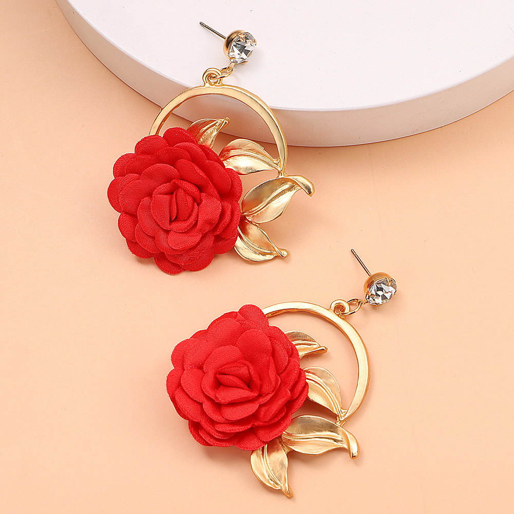 Autumn And Winter New Fabric Flower Earrings Multi-layer Petal Pasting Ethnic Flower Earrings display picture 15