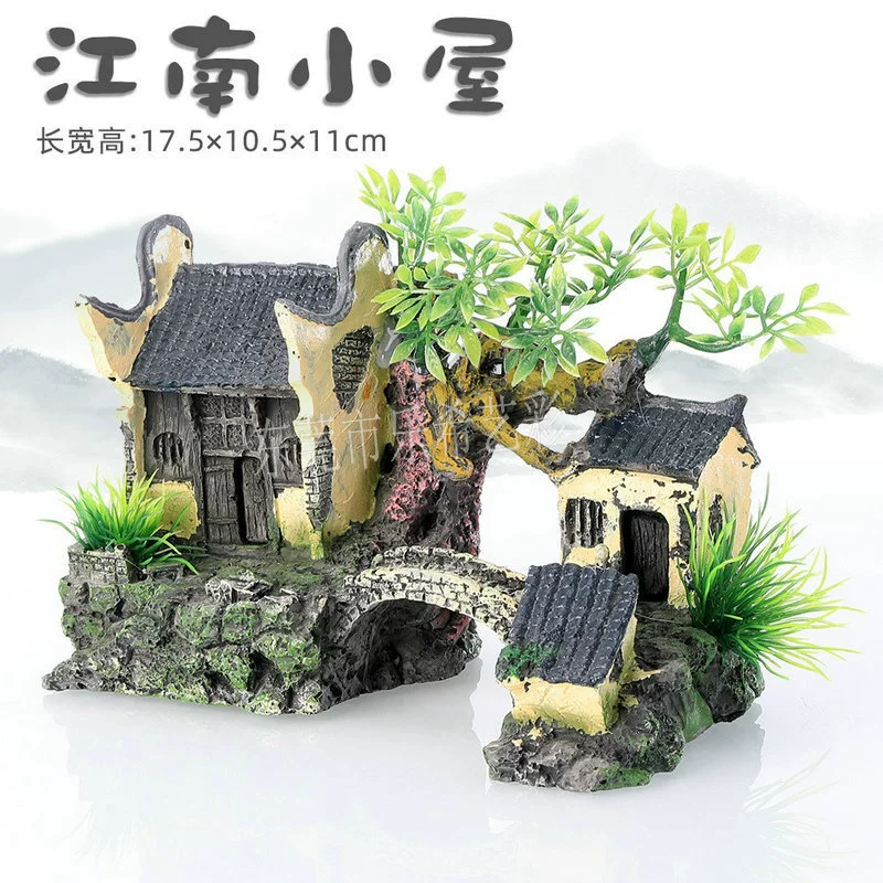 Резиновая аквариумная подставка декоративная, Yunhelou / Rock Garden House, 20 × 15 × 20 см, Декоративная хижина