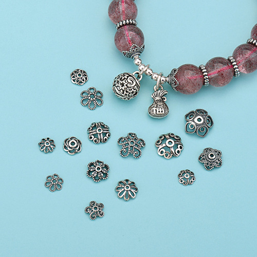 S925 sterling silver flower tray spacer crystal bracelet handmade beads diy material Thai silver accessories jewelry gold-plated spacer beads