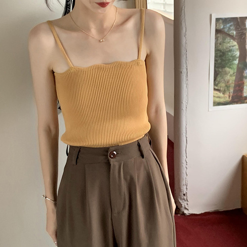 Women's Summer Outerwear with Small Suspenders Retro Hong Kong Style Sleeveless Top Korean Style Simple Bottoming Knitted Vest