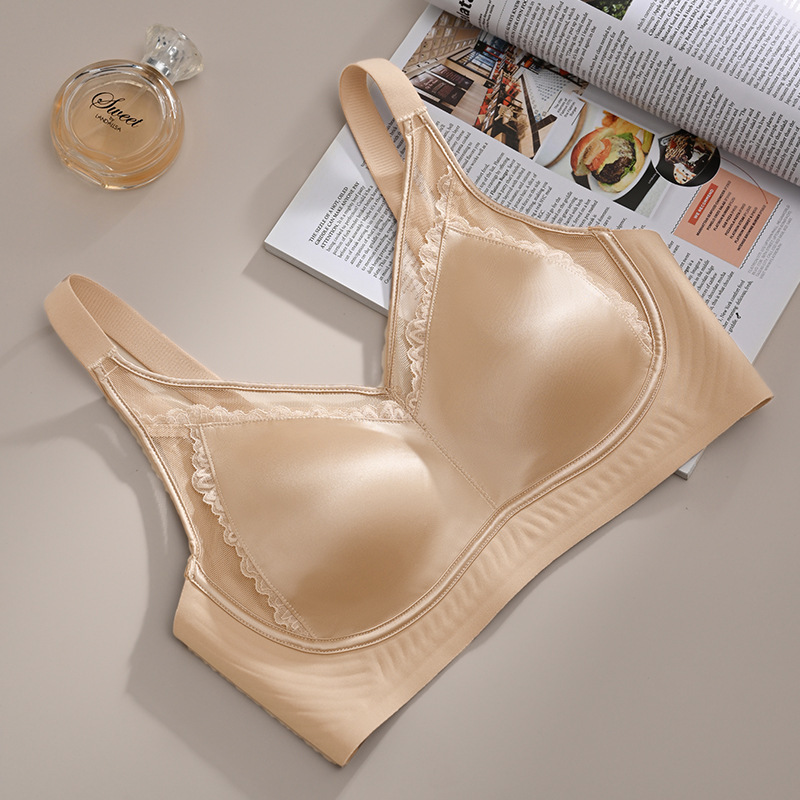 Plus-Size French Lace Satin Push-Up Bra for Women, Small Bust Enhancement, Large Bust Minimizing, Fixed Cup Adjustable Bra