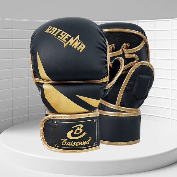 Child five fingers black gold gloves