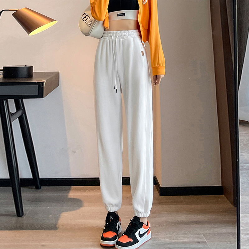 白色运动裤女春秋宽松束脚卫裤女2025新款灯笼裤子韩版显瘦休闲裤