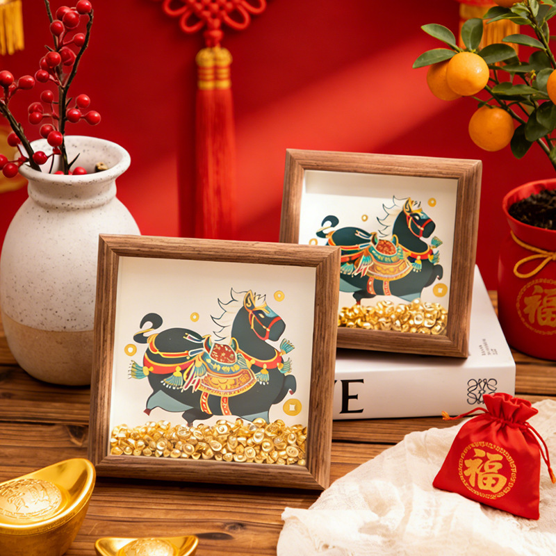 Get Rich Soon Chinese New Year Photo Frame, Traditional Style Hollow Photo Frame, Tabletop Decoration with Gold Ingots, Cultural and Creative Decorative Picture Frame Wholesale