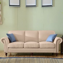 美式沙发布艺三人位客厅整装小户型乡村地中海田园风实木棉麻组合