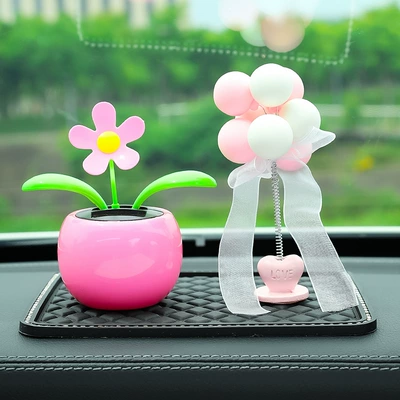 Creative sunflower automatic swing – Car ornaments - pink-sun-pollen-white-balloon-non-slip-mat