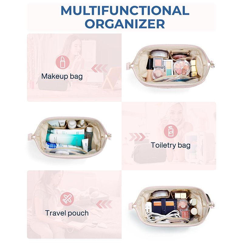Quilted Makeup Travel Bag Large Capacity Waterproof Organizer_voghion.com