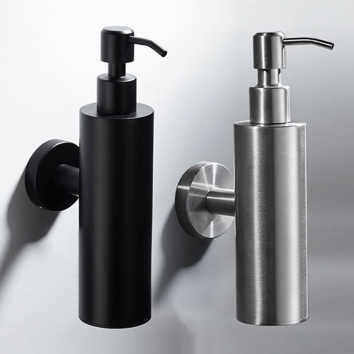 Stainless steel soap dispenser wall hanging hole-free hotel shampoo shower gel liquid box kitchen press soap bottle