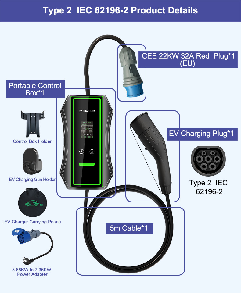 European Standard Charging Pile 7Kwtype2 European Standard Tesla Wenjie New Energy Vehicle Portable Charging Gun