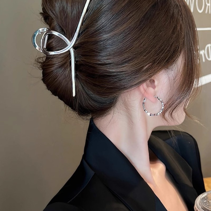 高級シャーククリップメタル特大スクエアクロスヘアクリップ、女性の後頭部用のヘアクリップ|undefined
