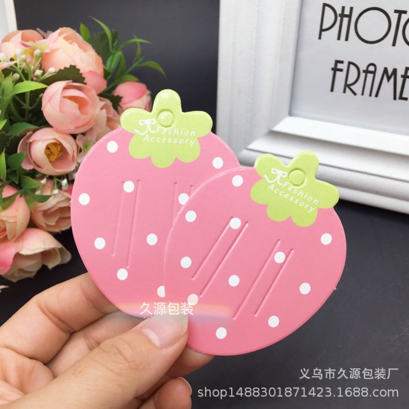 新款儿童发饰卡纸日韩流行发饰吊牌卡纸卡片粉色草莓发夹卡纸包装