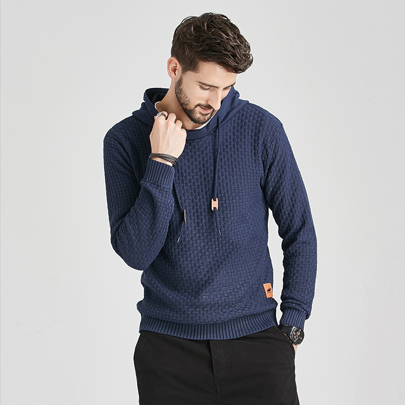 2021秋冬新款亚马逊连帽套头针织衫欧美爆款打底运动休闲男士毛衣