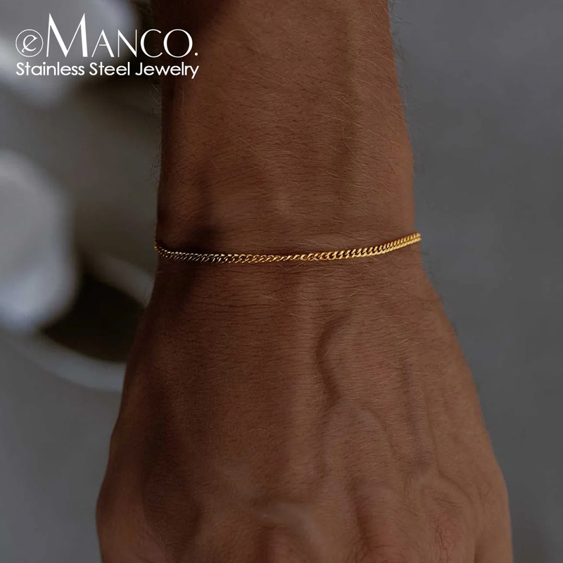 eManco European and American senior niche stainless steel Cuban chain men's bracelet simple temperament adjustable jewelry wholesale