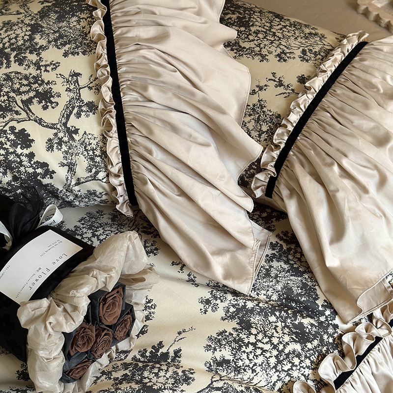 Conjunto de cama 4 peças estilo boho vintage francês_voghion.com