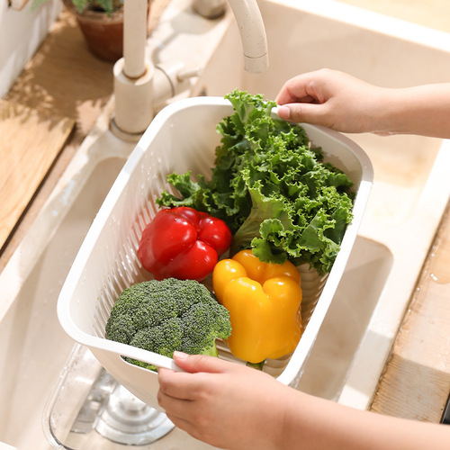 PET thickened light luxury double-layer drain basket drain basin kitchen double-layer vegetable washing blue drain washing fruit transparent vegetable basin