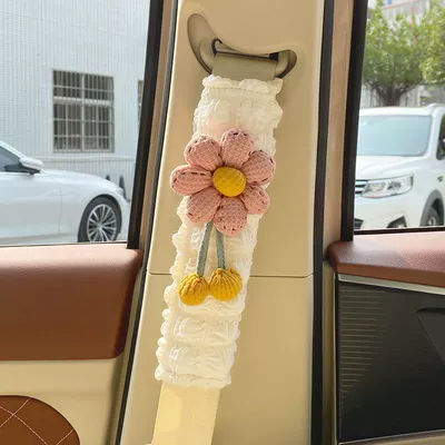 Anti-Neck-Strangling Protective Cover for | Seat belt shoulder pad - 1-puff-shoulder-cover-pink-waffle-flower