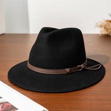 灵珑2025新款礼帽男士大气黑色绅士羊毛毡帽冬季大头围毛呢大檐帽