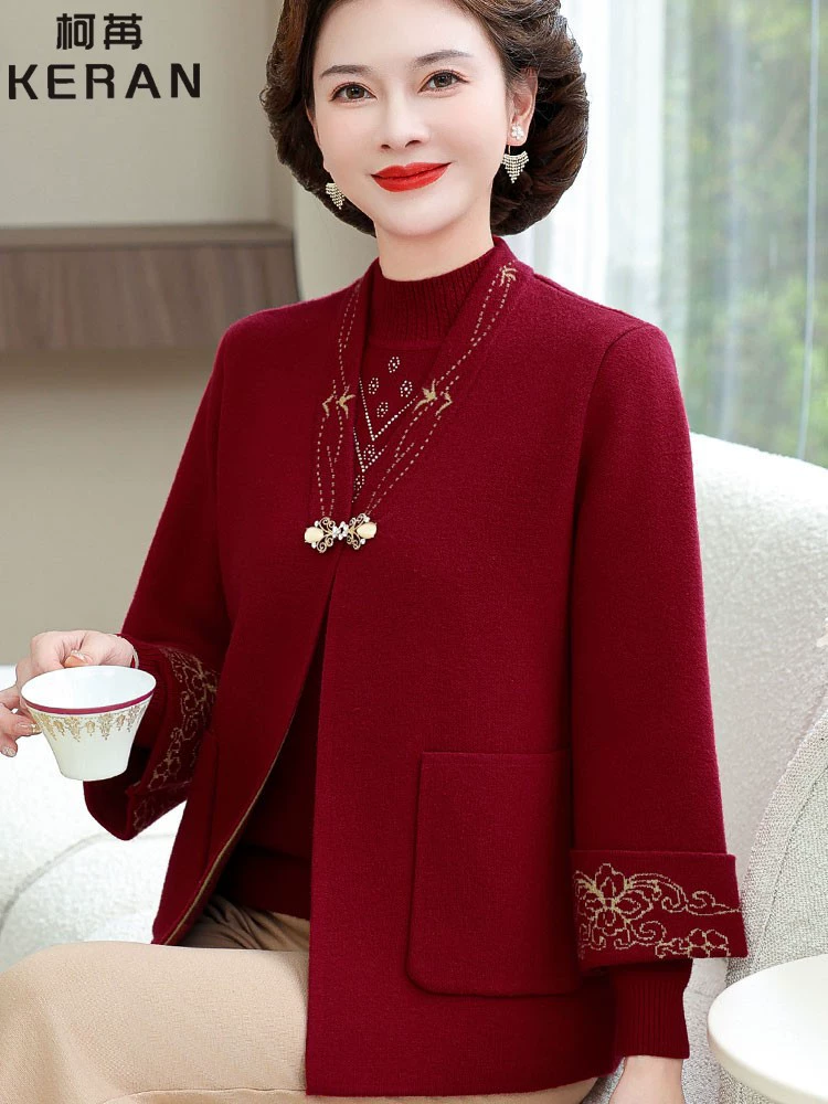 Мама одежда осень-зима новая шерстяная вязаная куртка