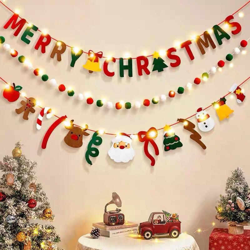 Cross-Border Christmas Felt Flag and Pom-Pom Set Santa Claus Reindeer Christmas Tree Christmas Atmosphere Decorations Cross-Border Christmas Felt Flag and Pom-Pom Set Santa Claus Reindeer Christmas Tree Christmas Atmosphere Decorations