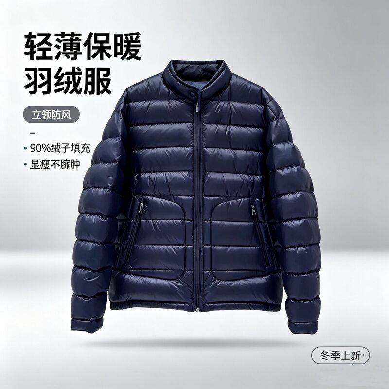 Men's Lightweight down Jacket Acorus Goose down Biker Jacket with Stand Collar, Slim Fit, Ribbed Design, Short Style for Autumn and Winter Men's Lightweight down Jacket Acorus Goose down Biker Jacket with Stand Collar, Slim Fit, Ribbed Design, Short Style for Autumn and Winter