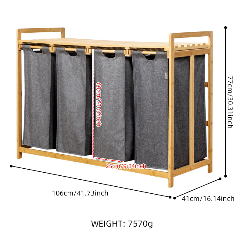 Cesta de ropa sucia de cuatro compartimentos de extracción de estantes de ropa sucia casera clasificación de cestas de ropa sucia de baño de ropa de lavandería
