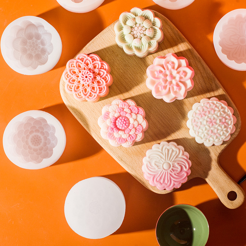 Sanxin Round Flower Mooncake Silicone Mold Mid-Autumn Mung Bean Cake Baked Mooncake Mold Set Candle Sanxin Round Flower Mooncake Silicone Mold Mid-Autumn Mung Bean Cake Baked Mooncake Mold Set Candle