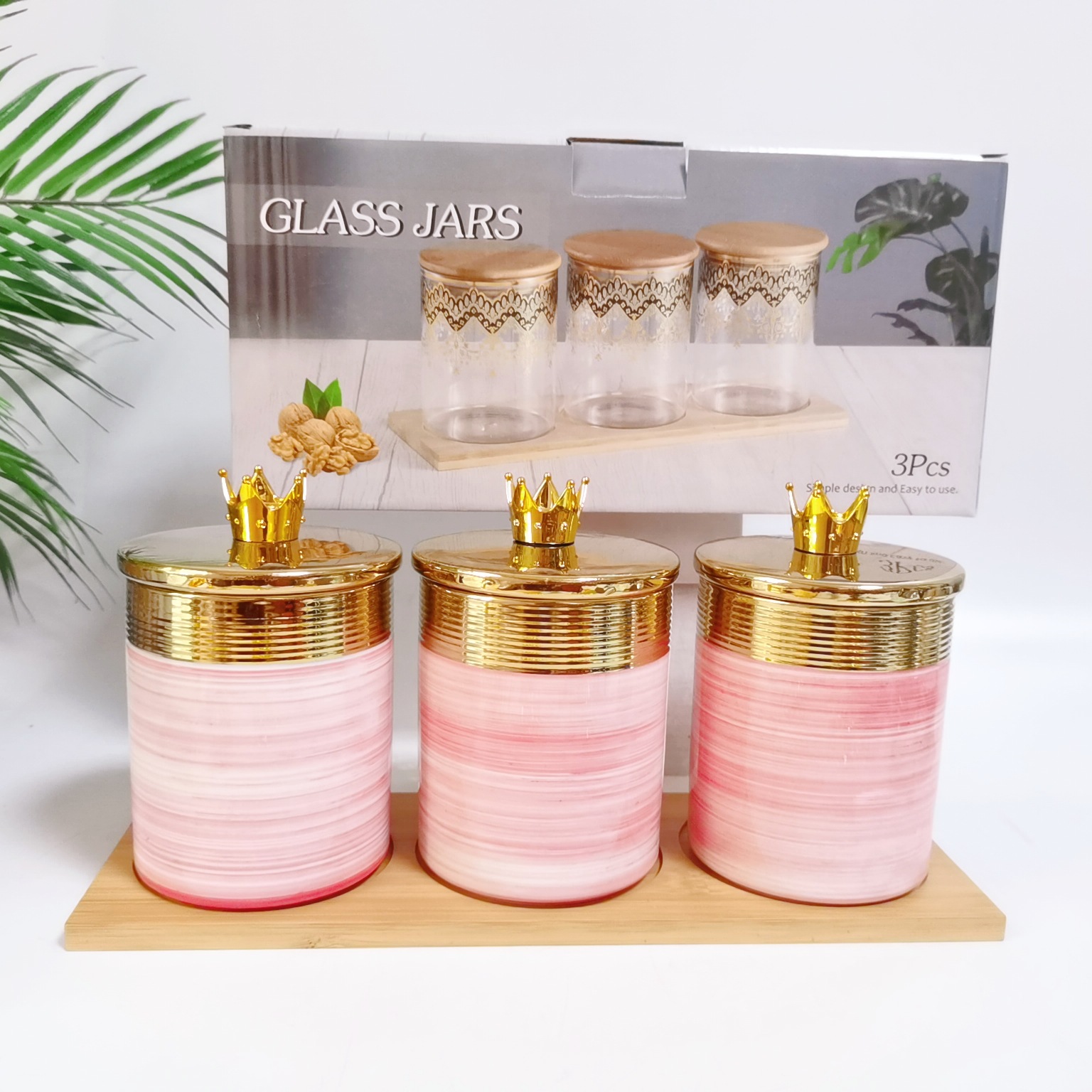 Nueva galvanoplastia cerámica sellada jarra de almacenamiento de cocina jarra de almacenamiento multi-grano con madera condimento tarro café tarro traje