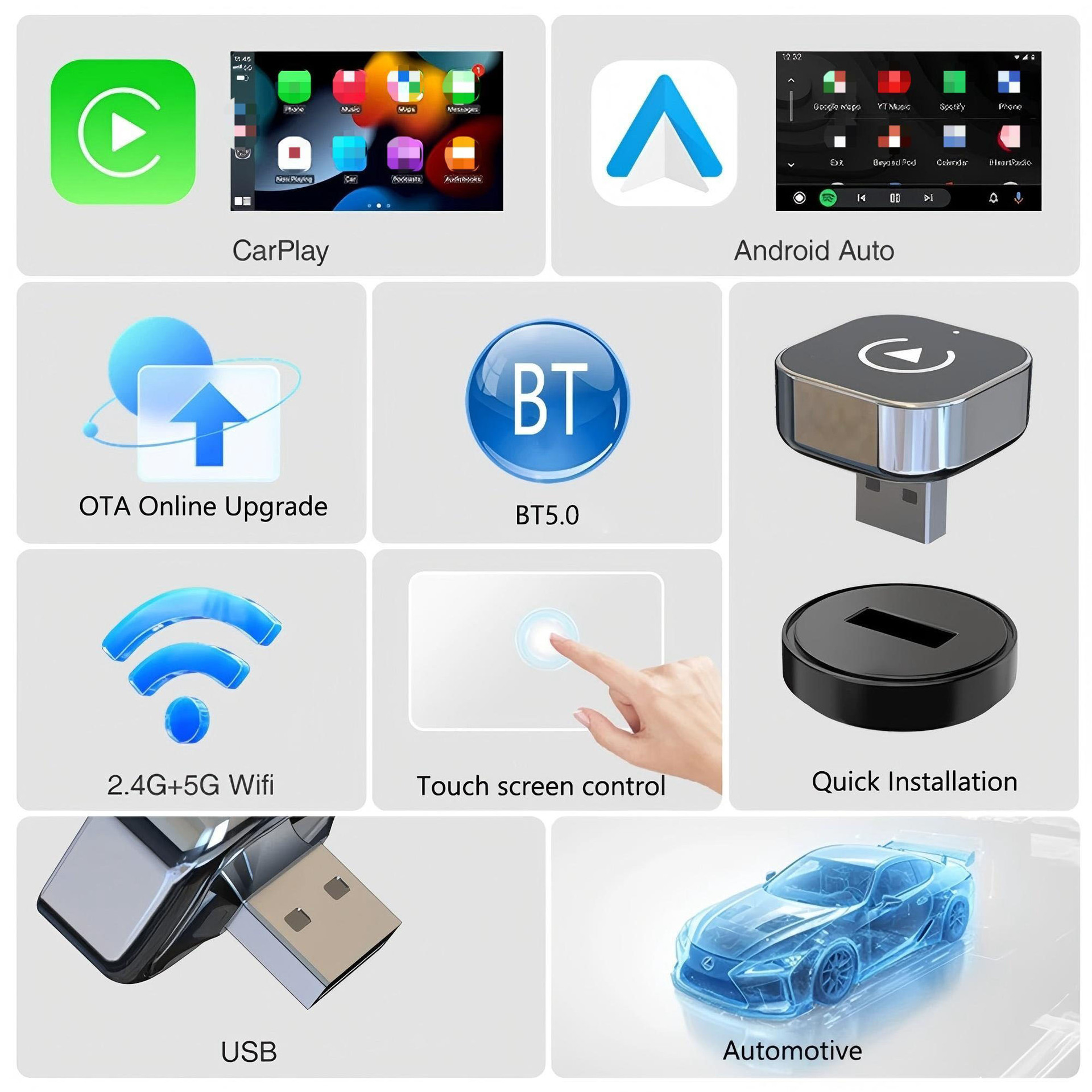 Cross-Border New Wireless Carplay Box Android 2-in-1 Car Machine Interconnection Box Wired Carplay Box