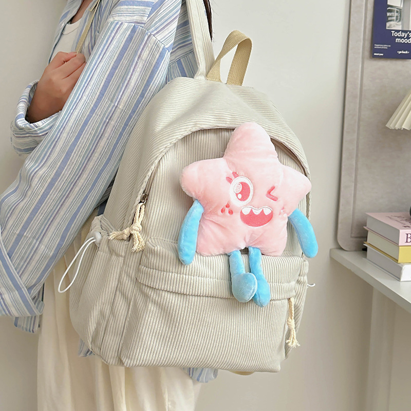 双肩包外贸批发2025秋冬新款可爱风休闲背包星星绒布男女同款书包