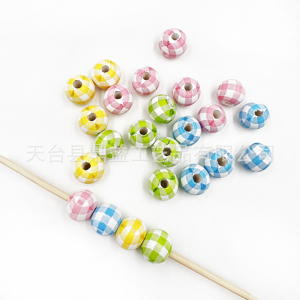 12mm small fresh plaid round beaded wooden beads diy beaded necklace accessories manufacturers wholesale