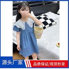 跨境外贸2025童装女童连衣裙牛仔裙宽松韩版短袖裙子外贸童装出口
