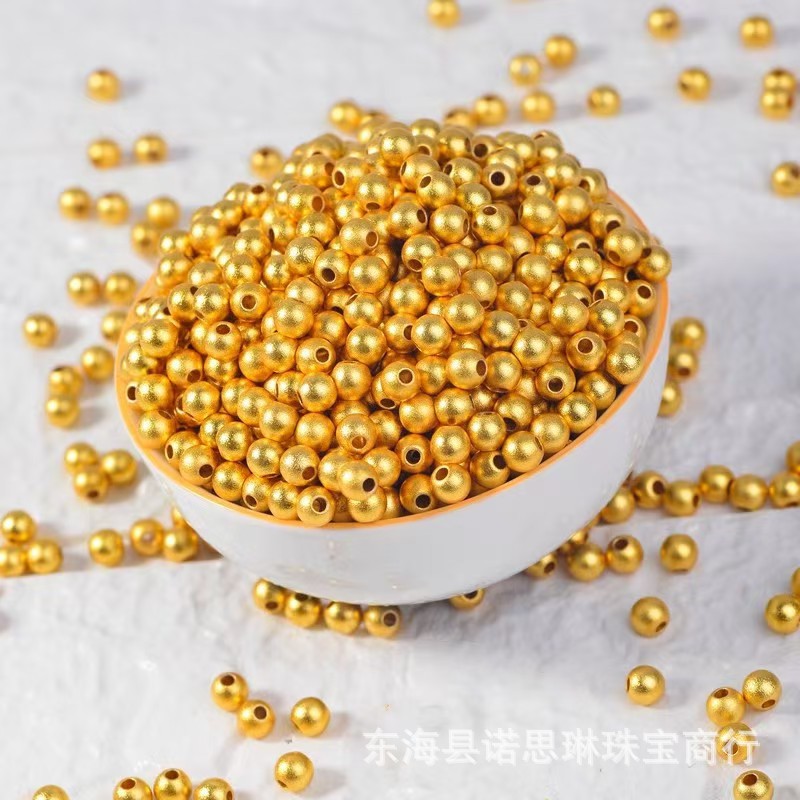 古法沙金圆珠散珠磨砂小金珠手链手串项链隔珠diy手工饰品配珠