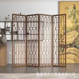 新中式木质隔断屏风家居餐厅装饰背景墙玄关折叠屏风雕刻镂空折屏