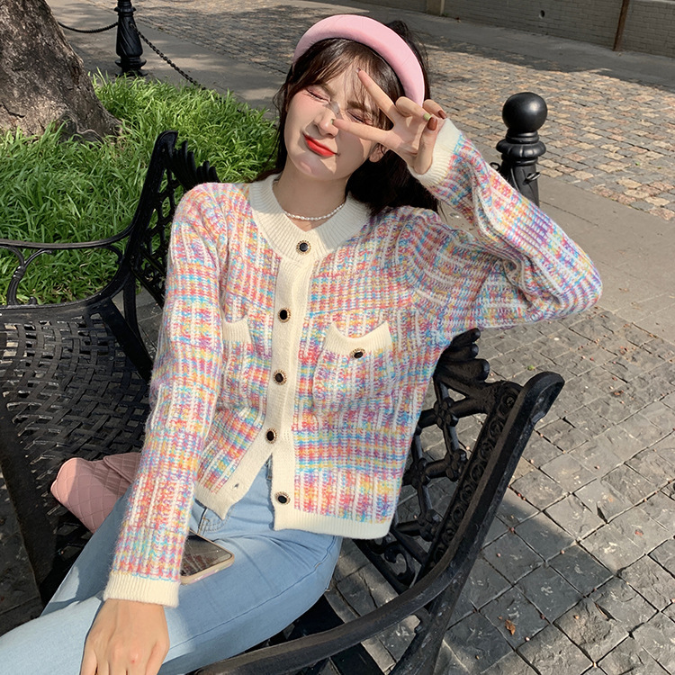 2023 Autunno Nuovo Moda Eleganza Cappotto Donna Stile Lazy Piccolo Girocollo Maglia Top_voghion.com