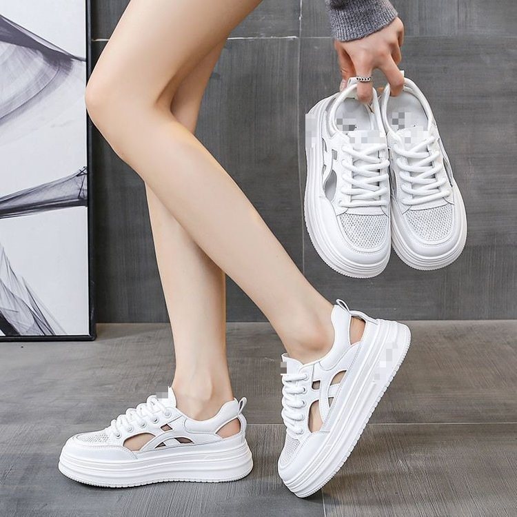 Thick-Soled Hollow-Out White Sneakers for Women, 2026 Summer New Style, Lace-Up Breathable Sports Sandals, Versatile Casual Clogs Thick-Soled Hollow-Out White Sneakers for Women, 2026 Summer New Style, Lace-Up Breathable Sports Sandals, Versatile Casual Clogs
