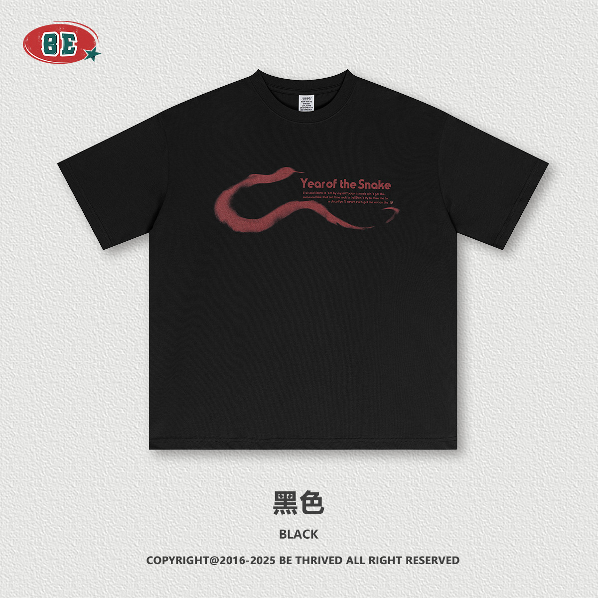 Be Hombres| 2025 verano estilo americano de moda alta camiseta de viento de la calle impresa simple año de la serpiente cool viento camiseta de manga corta hombre