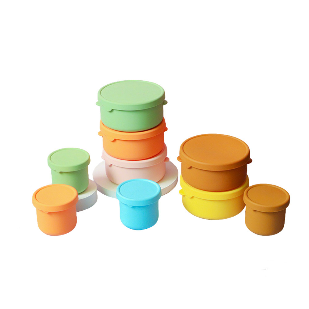 En stock 700ml redondo de silicona caja de almuerzo de una sola capa sellada crujiente reutilizable horno de microondas calefacción caja de almuerzo