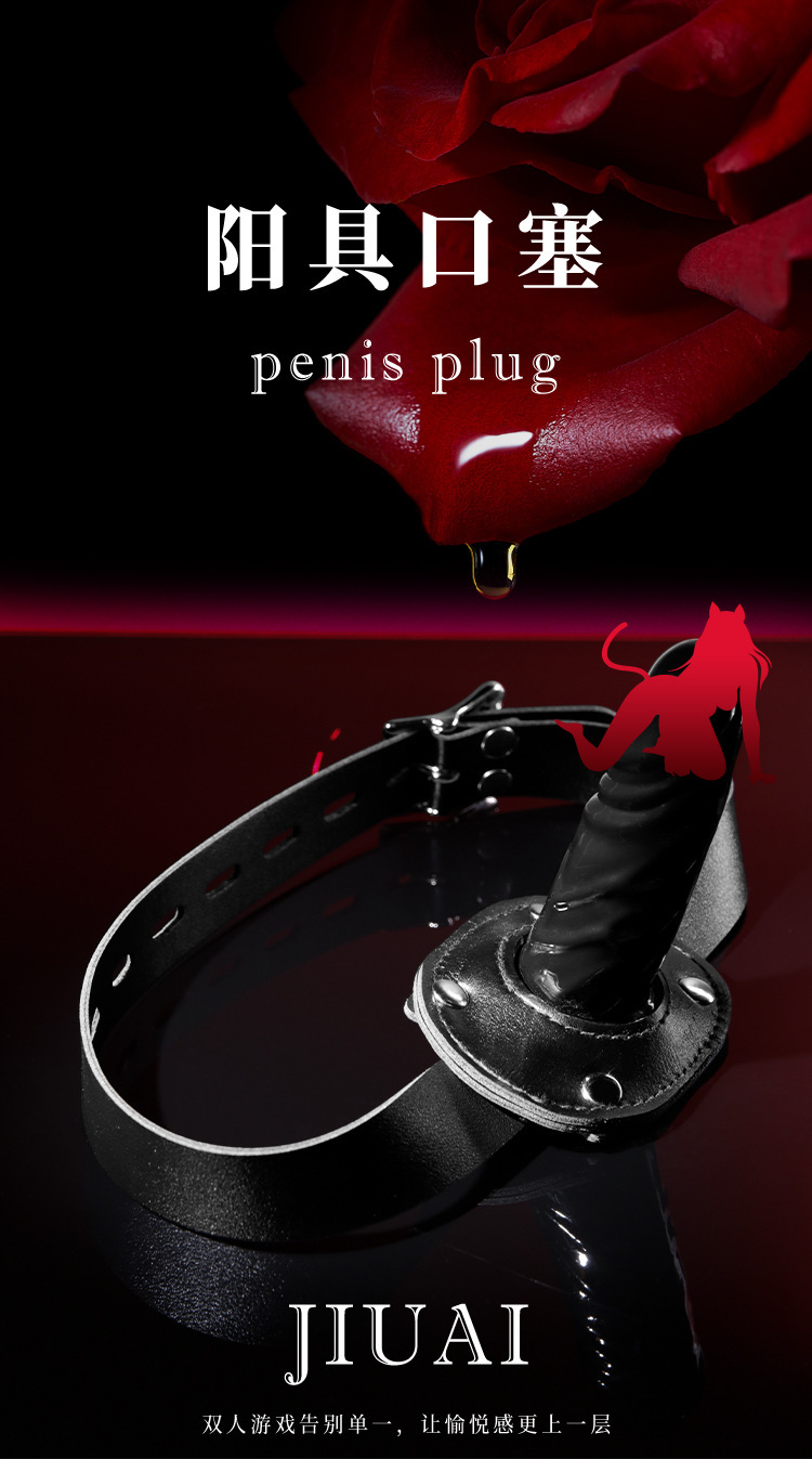 Silicone Mouth Plug with Detachable Ball, Leather Straps and Alloy Hardware, Black — detail image 1