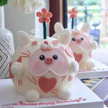 网红lulu猪蛋糕插件宝宝周岁翻糖生日蛋糕装饰软胶小猪猪